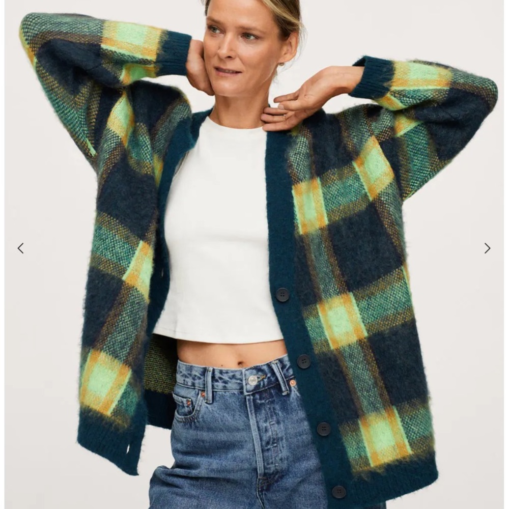Mango textured check cardigan